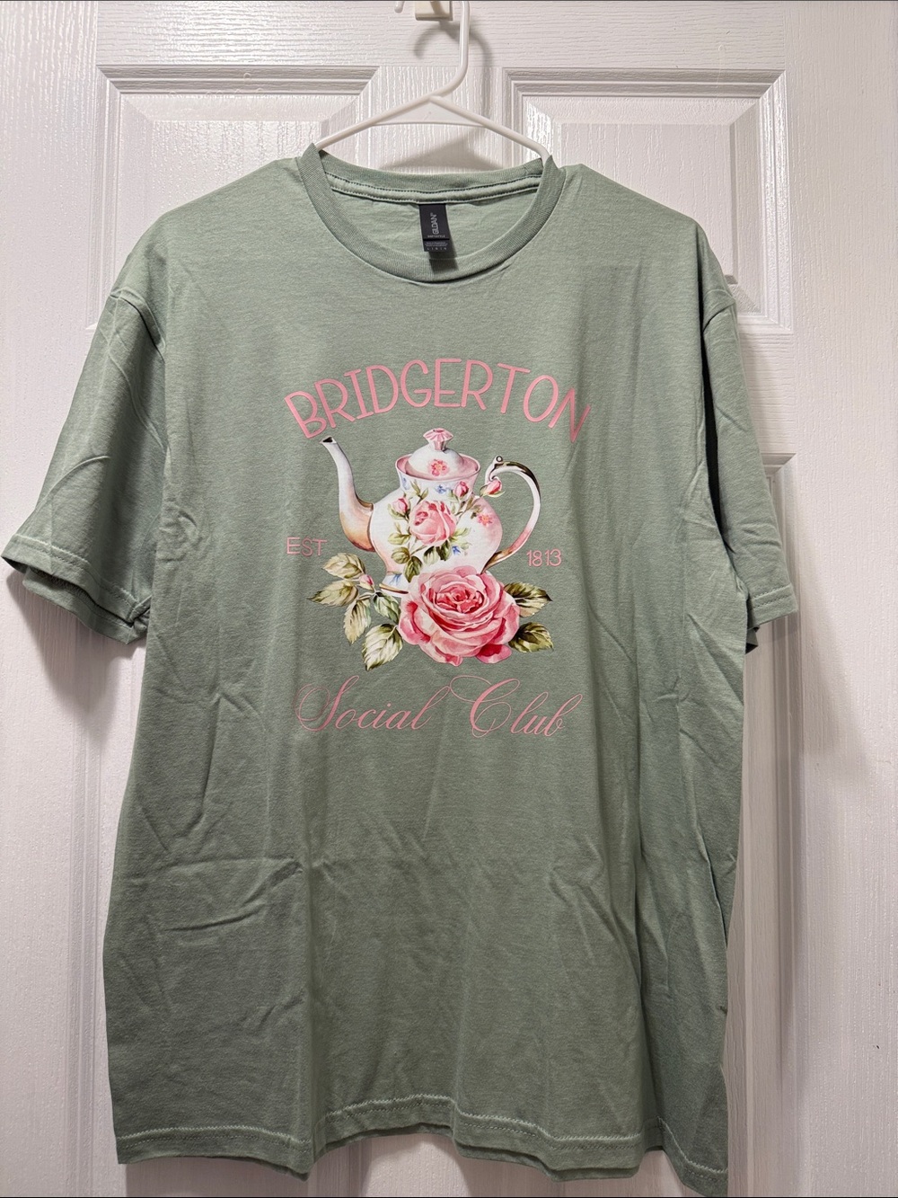 Gildan Sage Green Bridgerton Teapot Graphic Tee